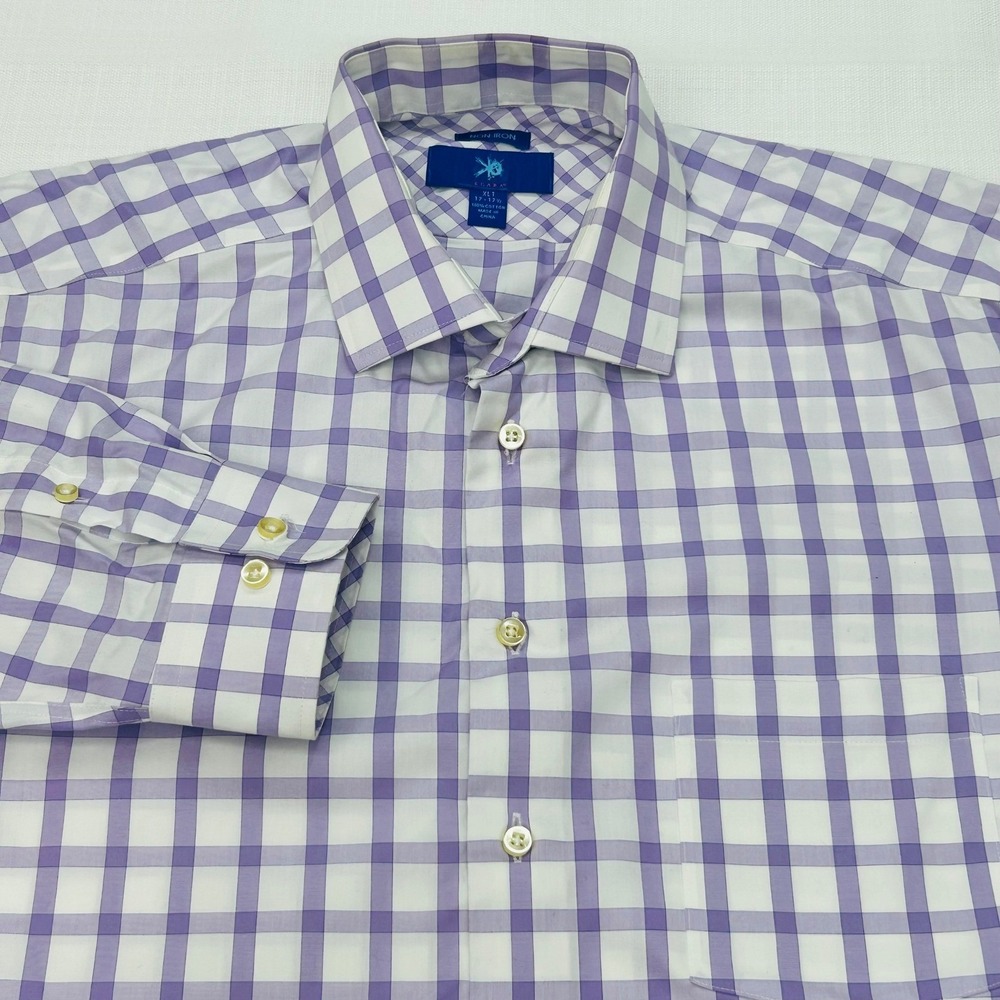 Egara Oxford Shirt Mens XLT Gingham Purple White Plaid Button‎ Down Tall Preppy